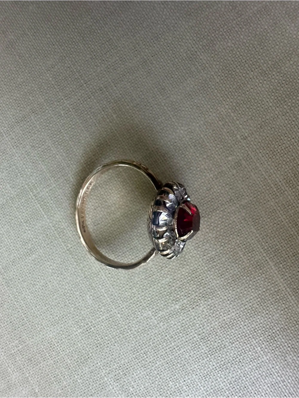 Vintage Victorian Revival 14K Garnet & Crystal Halo Cluster Ring—14K RGF—Sz 5.75